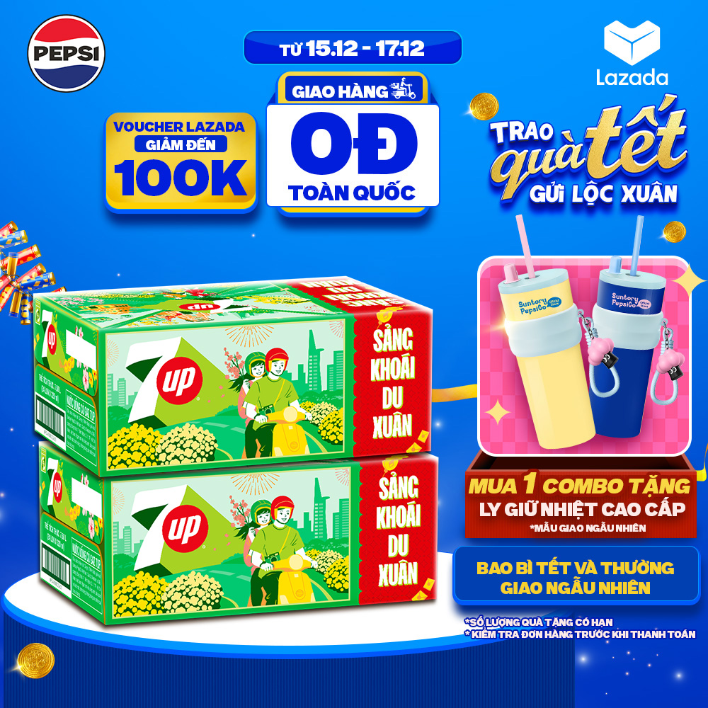SALE 15.12 Combo 2 Thùng Nước Ngọt Giải Khát Có Gaz 7Up 320ml lon
