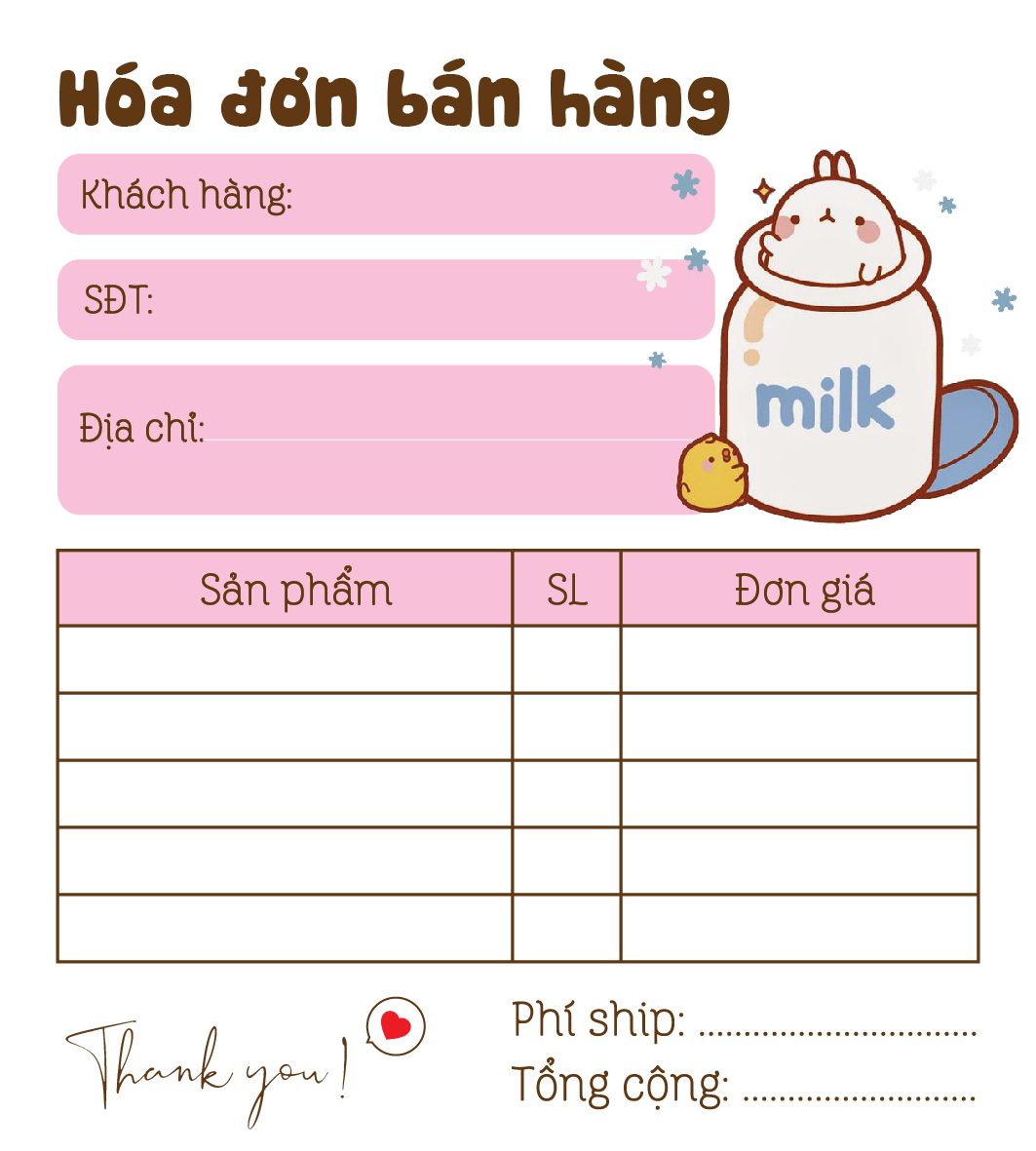 Hóa đơn bán hàng mini 1 liên dễ thương