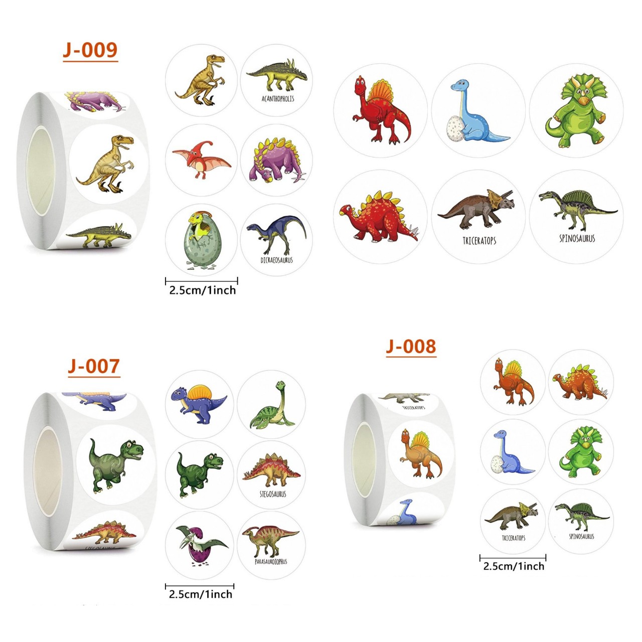 Cuộn 500 tem Sticker Hình khủng long dễ thương cho bé - 2.5cm