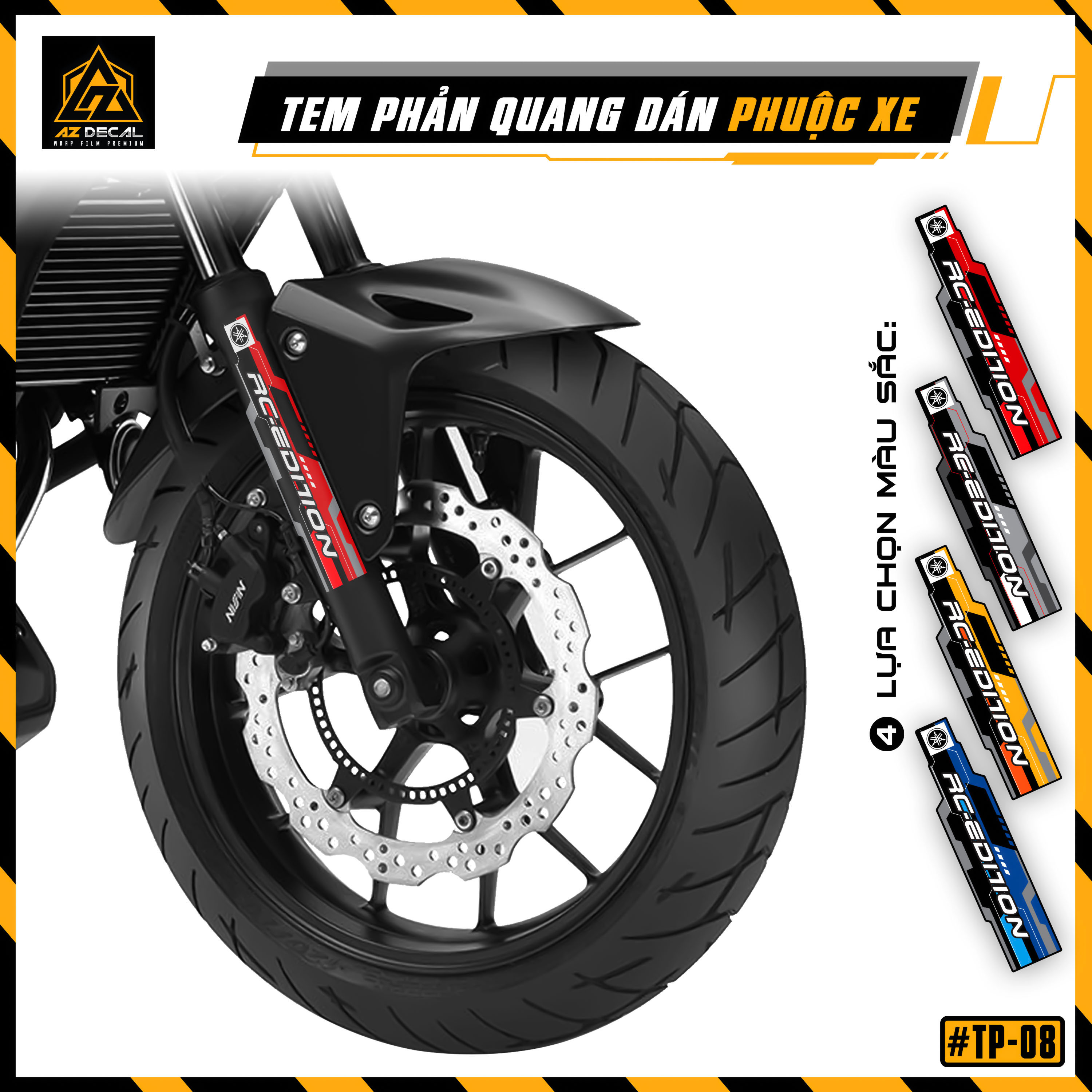 Tem phuộc rc edition dán phuộc trước xe máy, xe mô tô yamaha | tp08 | decal phản quang chống nước - azdecal