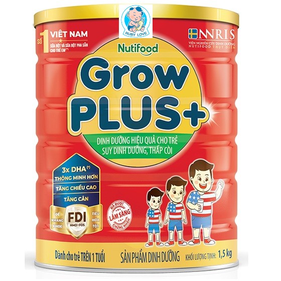 (DATE 2025) Combo 02 lon Sữa Bột Nutifood Grow plus+ đỏ Lon 1.5kg