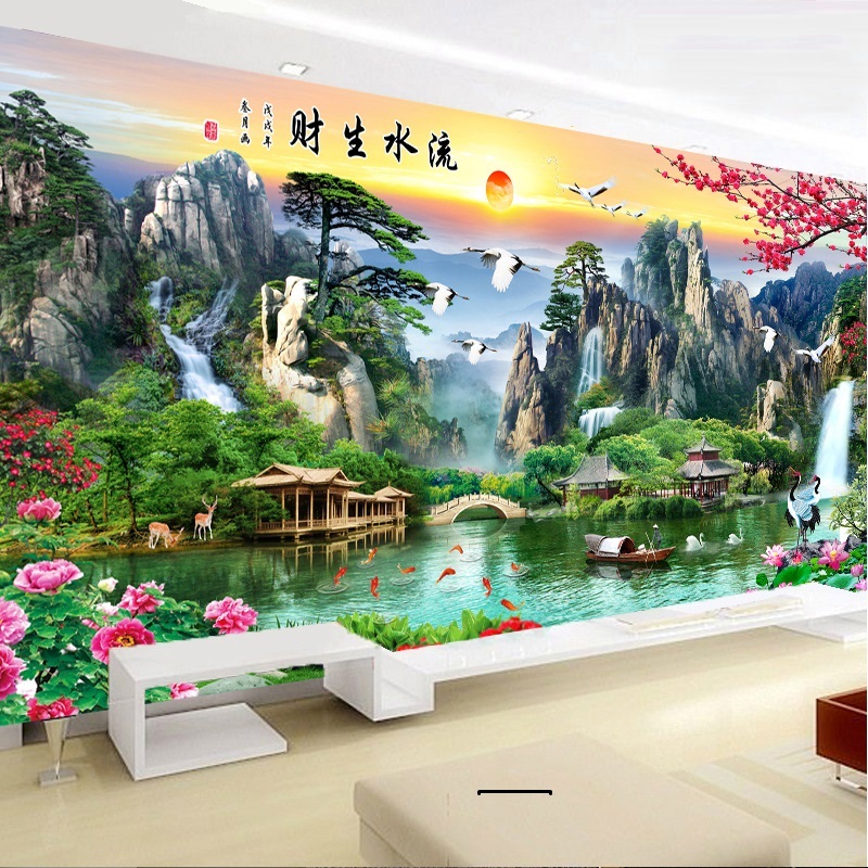 Tranh thêu chữ thập phong cảnh thiên nhiên 237x1m