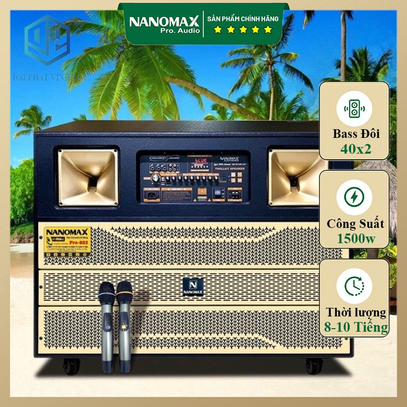 Loa 4 tấc đôi nanomax pro 802 công suất 1500w tặng kèm 2 mic uhf chống hú tốt rk105