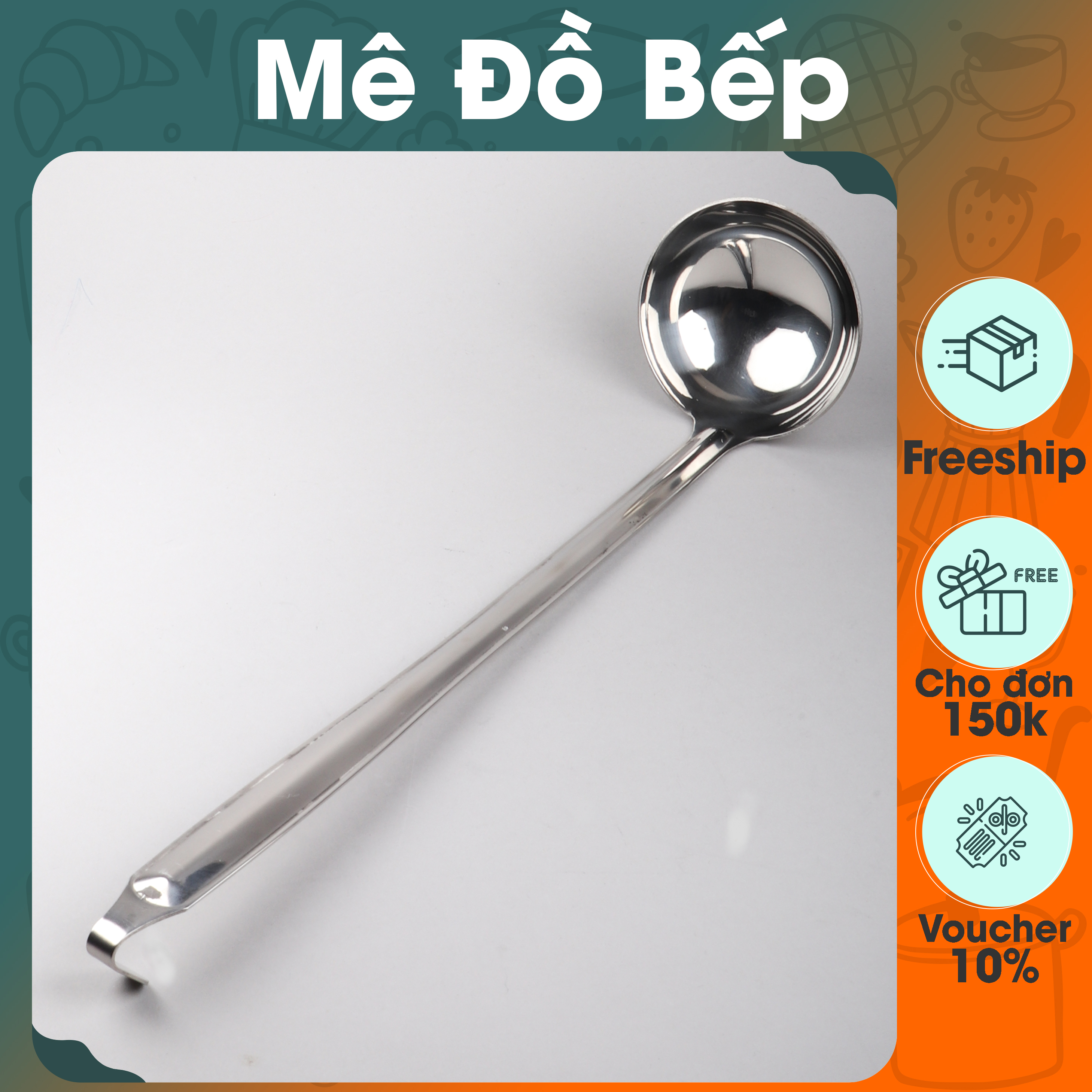 Vá múc nước lèo loại lớn inox 304 có móc treo tiện lợi cao cấp NL01