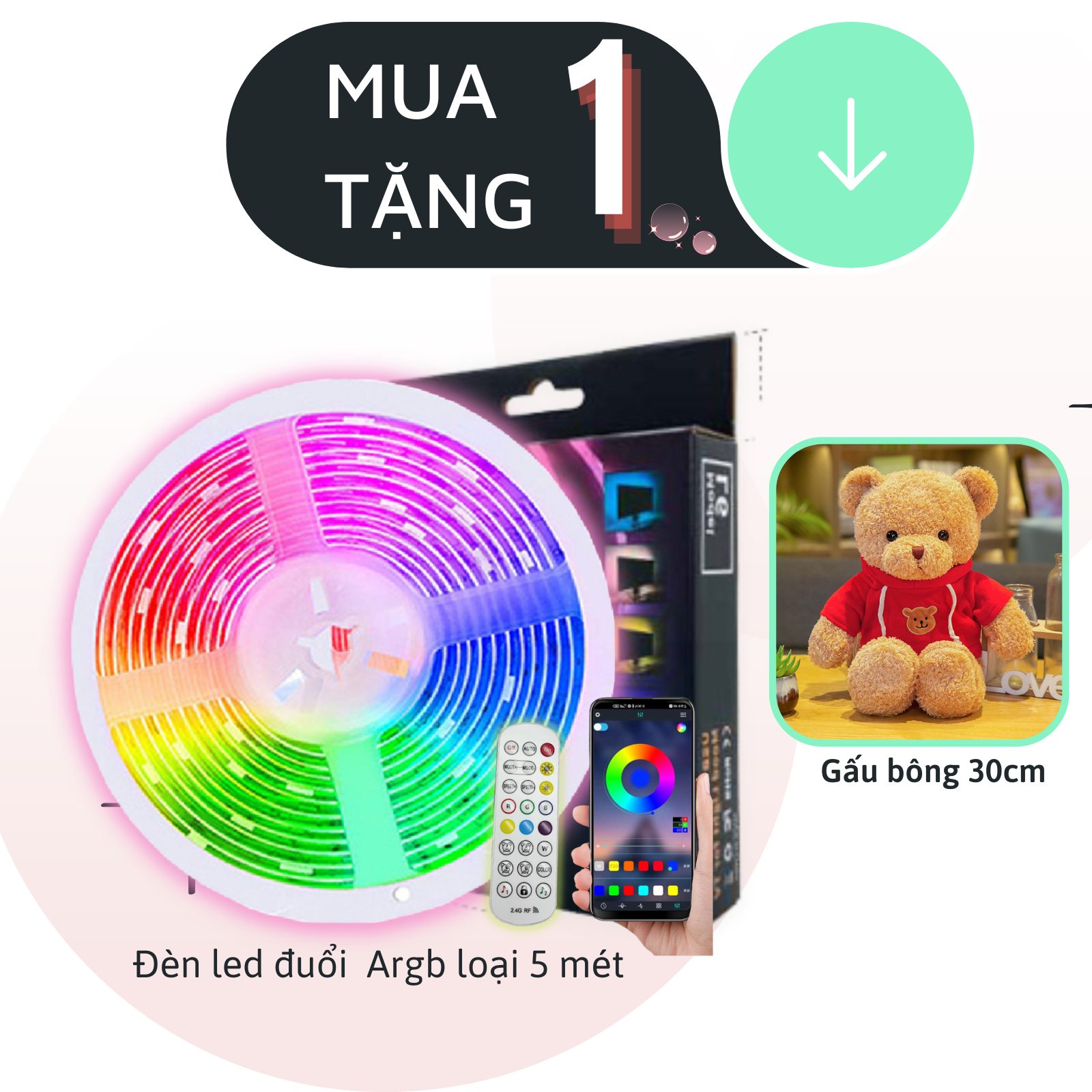 [ MUA 1 TẶNG 1 QUÀ] Đèn led dán aRGB 5M nháy theo nhạc 16 triệu màu bọc siliconđiều khiển từ xa bằng app và remote, decor gaming