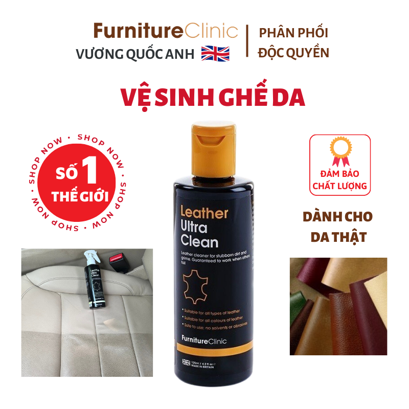 Dung dịch vệ sinh ghế da hãng Furniture Clinic nước Anh làm sạch an toàn - Leather Ultra Clean 250