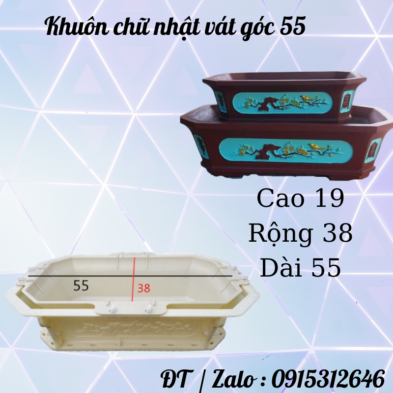 Khuôn Đúc Chậu Cảnh ABS Chữ Nhật Vát Góc Dài 55 -Rộng 38 - Cao 20 cm