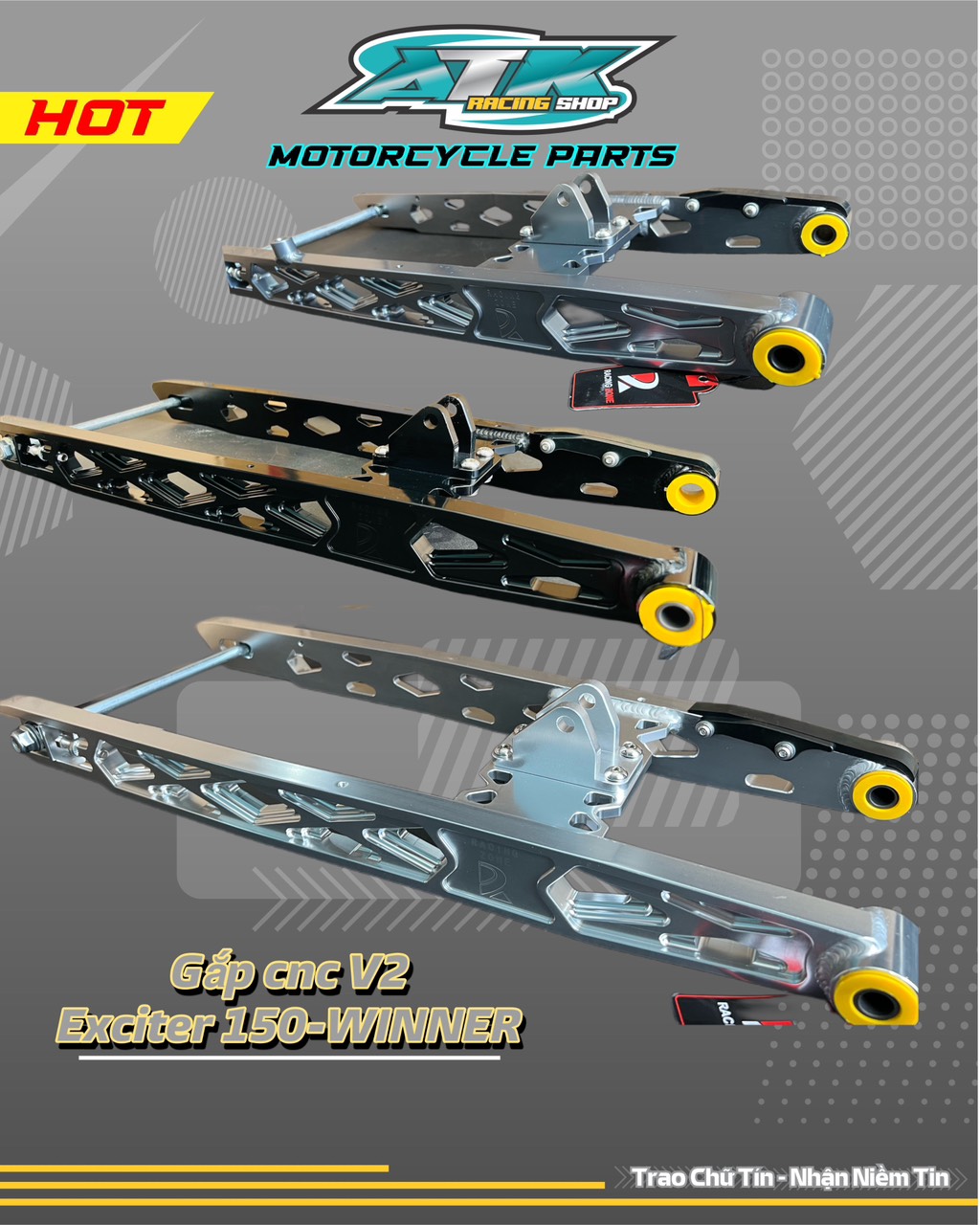 Gắp nhôm v2 cnc nguyên khối exciter 150 ,ex 155, winner ,sonic thương hiệu racing zone mẫu v2 2023 chân bắt phuộc rời