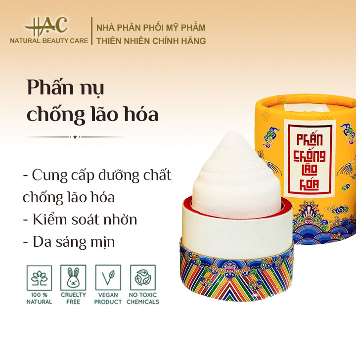 Phấn phủ trang điểm dưỡng da mỏng nhẹ chống lão hóa, makeup nâng tone, chiết suất tự nhiên - Phấn Nụ Hoàng Cung - HẠC Natural Beauty Care