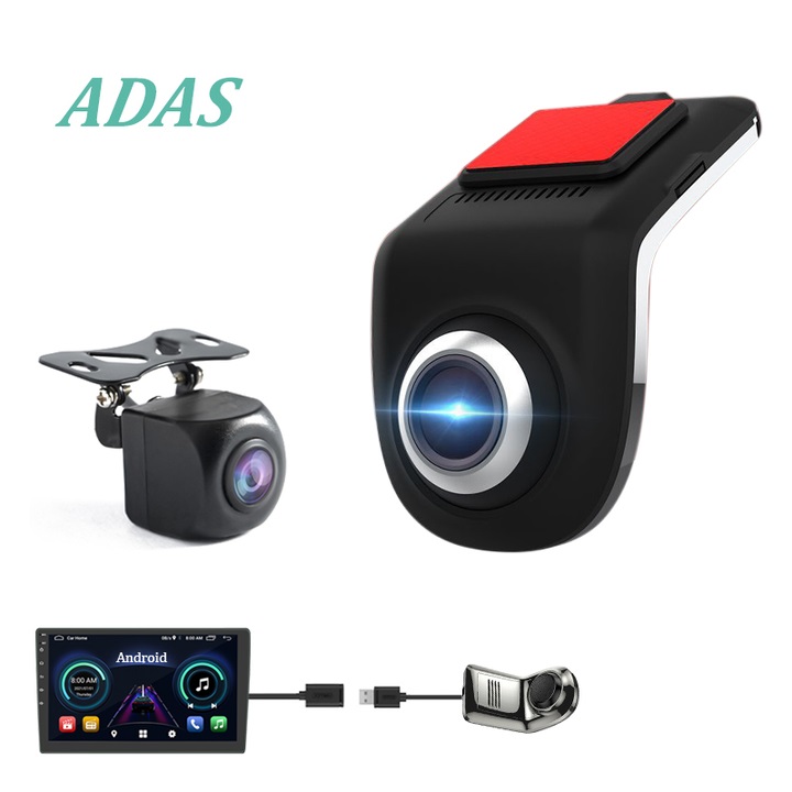 Bộ camera hành trình trước và sau dc-u5 dùng cho xe ô tô, xe hơi sử dụng màn hình dvd android