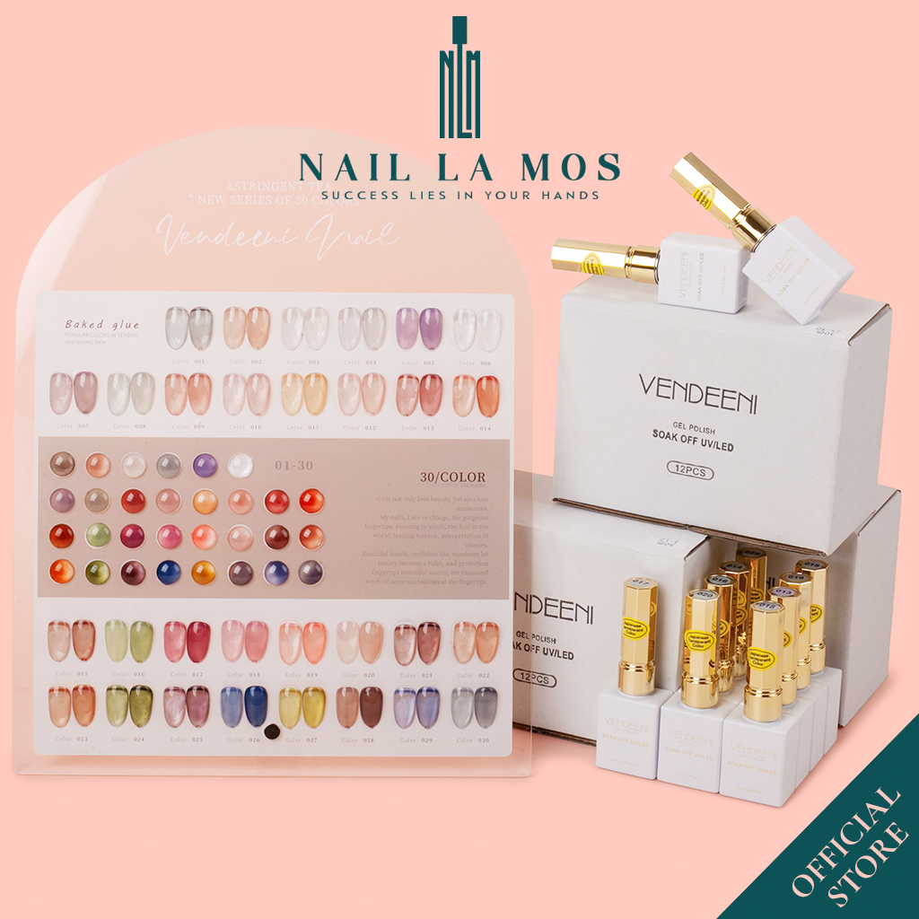 Set sơn thạch Vendeeni chính hãng 30 màu - Sơn gel làm nail tone hồng trà trong suốt bóng đẹp (tặng kèm bảng màu)