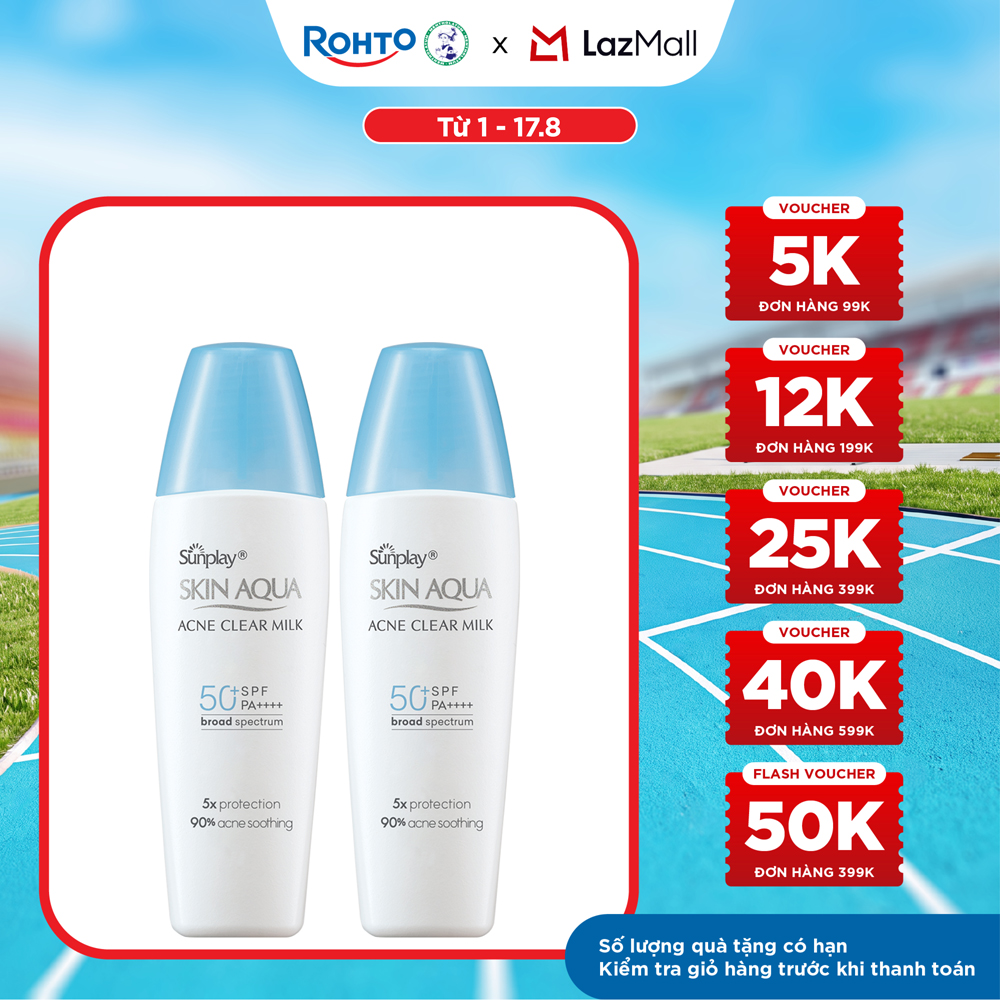 [VB] Bộ 2 Kem chống nắng Skin Aqua cho da mụn, dạng sữa dùng hàng ngày Sunplay Skin Aqua Acne Clear Eco Việt Nam SPF 50, PA++++ 25g