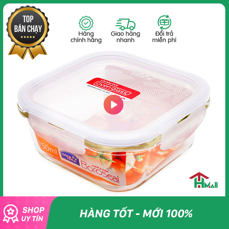 Hộp thủy tinh 750ml nhỏ gọn lock&lock, kín hơi chống tràn 100%, chứa được chất lỏng làm hộp đựng cơm, hộp đựng thức ăn | Tạp hóa cười