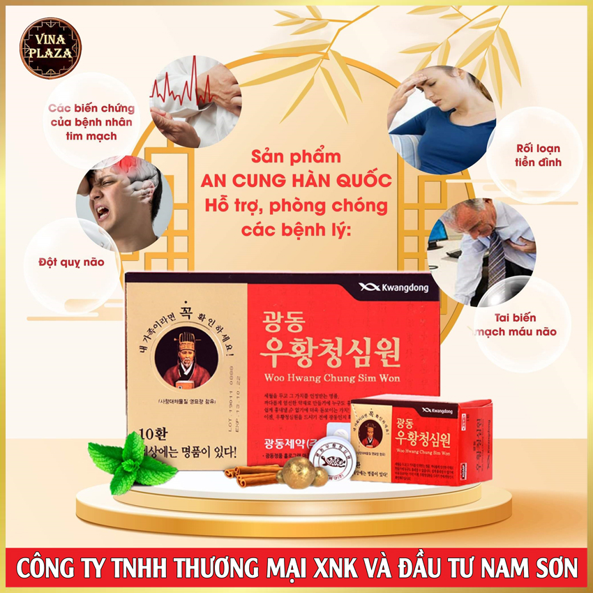 An Cung Ngưu Vũ Hoàng Thanh Tâm Kwangdong Hàn Quốc 10 Viên Hỗ Trợ Phòng Tai Biến Đột Quỵ