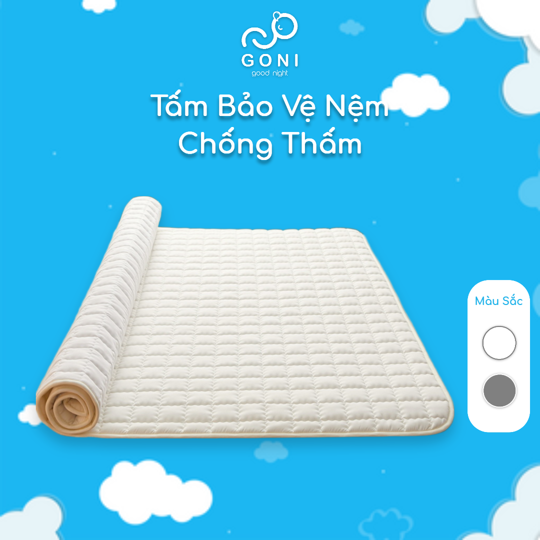 Tấm bảo vệ nệm chống thấm Goni, tấm lót bảo vệ nệm kích thước 1m x 2m, 1m2 x 2m, 1m4 x 2m, 1m6x 2m, 1m8 x 2m, 2m2 x 2m