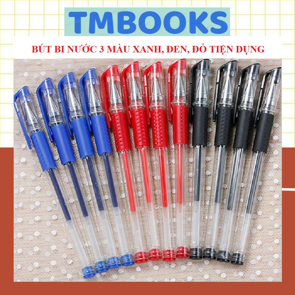 COMBO 10 Bút bi nước văn phòng 0.5mm mực đều, nét chữ đẹp ĐỦ MÀU XANH, ĐEN, ĐỎ, bút tiêu chuẩn Châu Âu