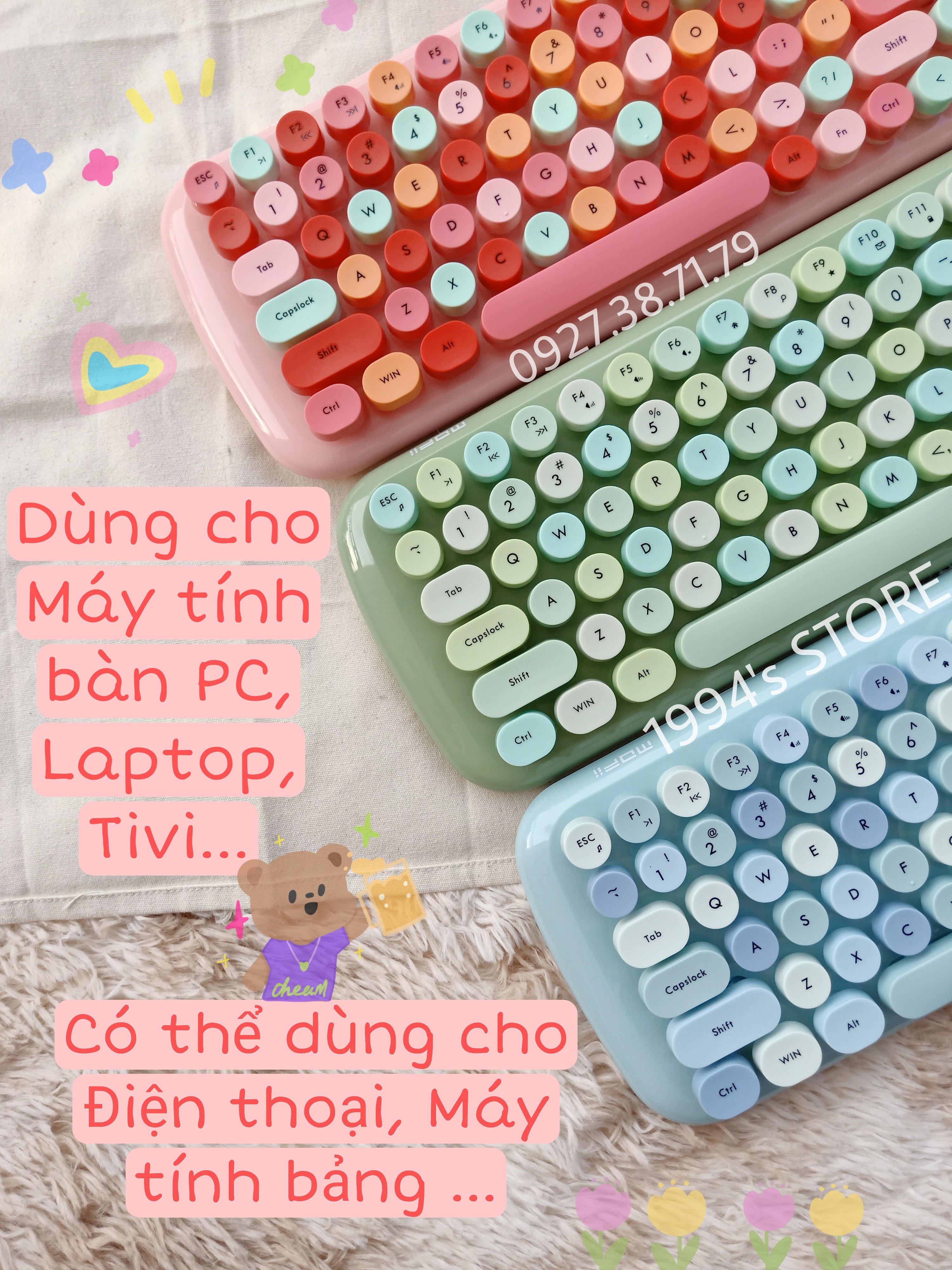 Bộ Chuột và Bàn Phím Giả Cơ Không Dây MOFii Candy S - Dùng cho PC, máy tính bàn, laptop, tivi, điện thoại, iPad, iPhone 4