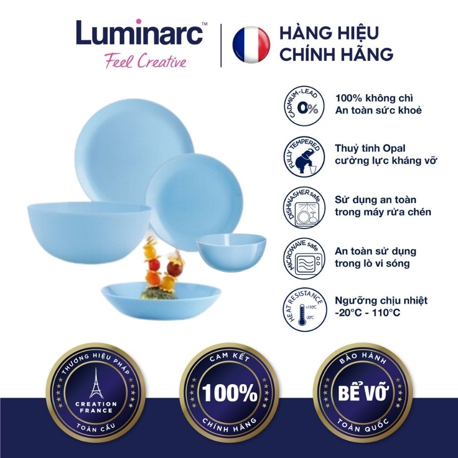 Bộ bàn ăn thuỷ tinh luminarc diwali light blue 12 món - ol60ludib12m