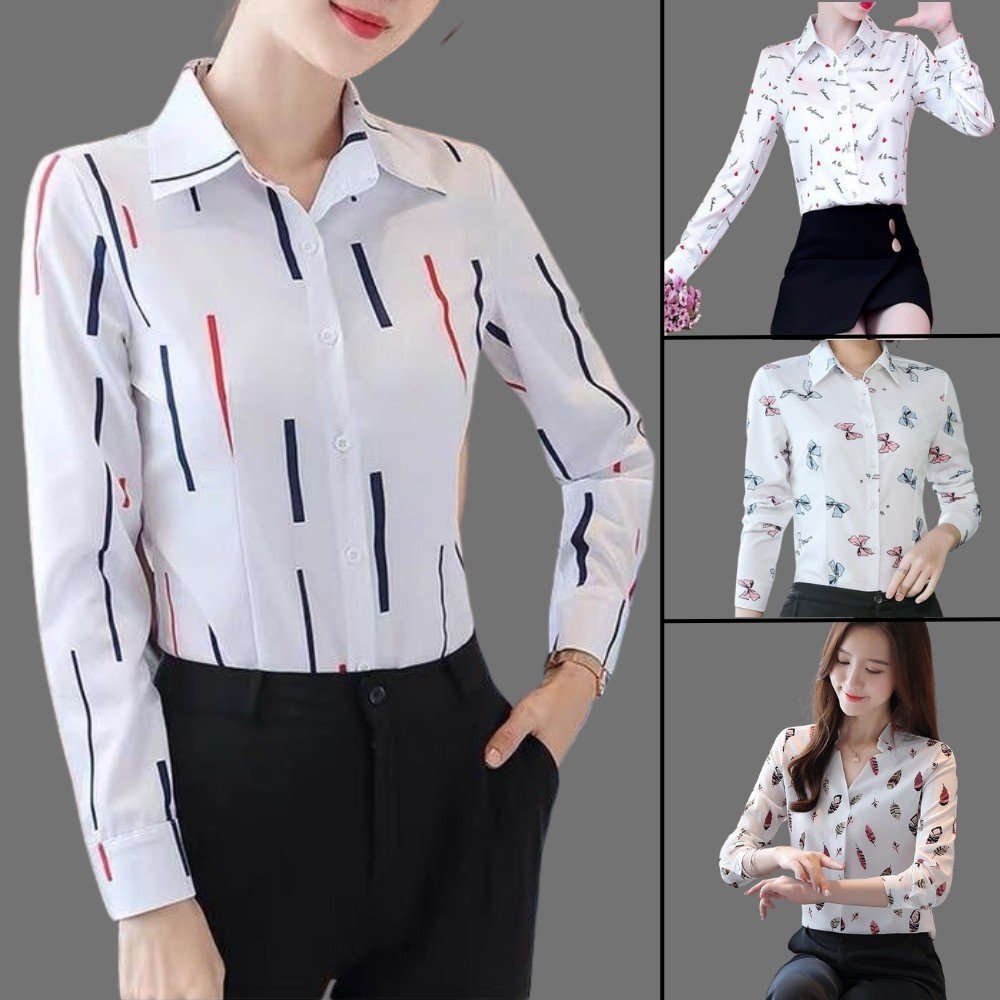 ÁO SƠ MI NỮ CÔNG SỞ TAY DÀI HỌA TIẾT THỜI TRANG THANH NHÃ