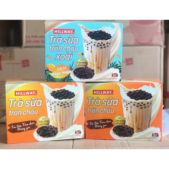 3 hộp trà sữa trân châu hillway đủ 3 vị kèm gói trân châu
