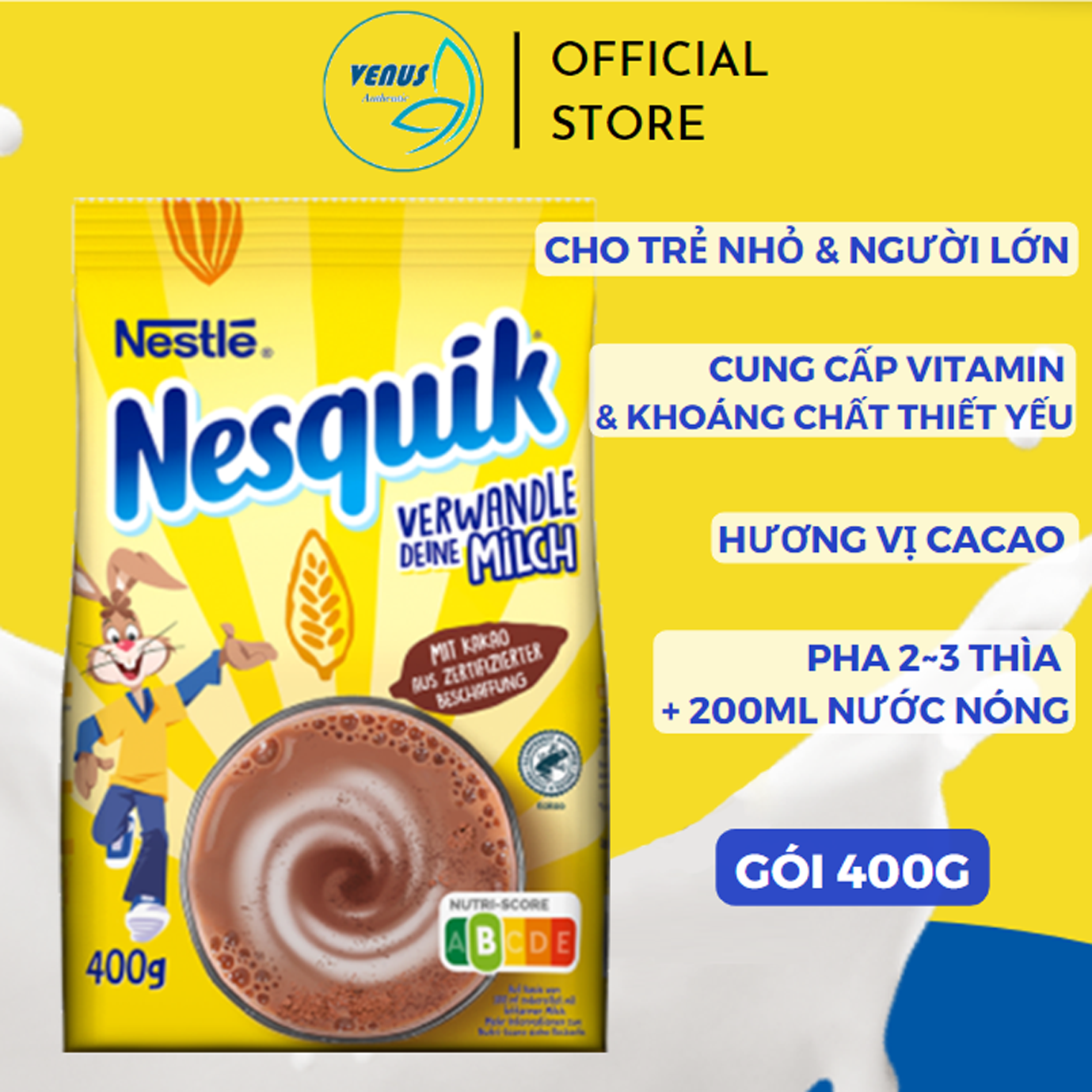Bột Cacao Nestle Nesquik Đức 400gr bổ sung vitamin và phát triển chiều cao cho bé - Nội địa Đức - Hàng Air