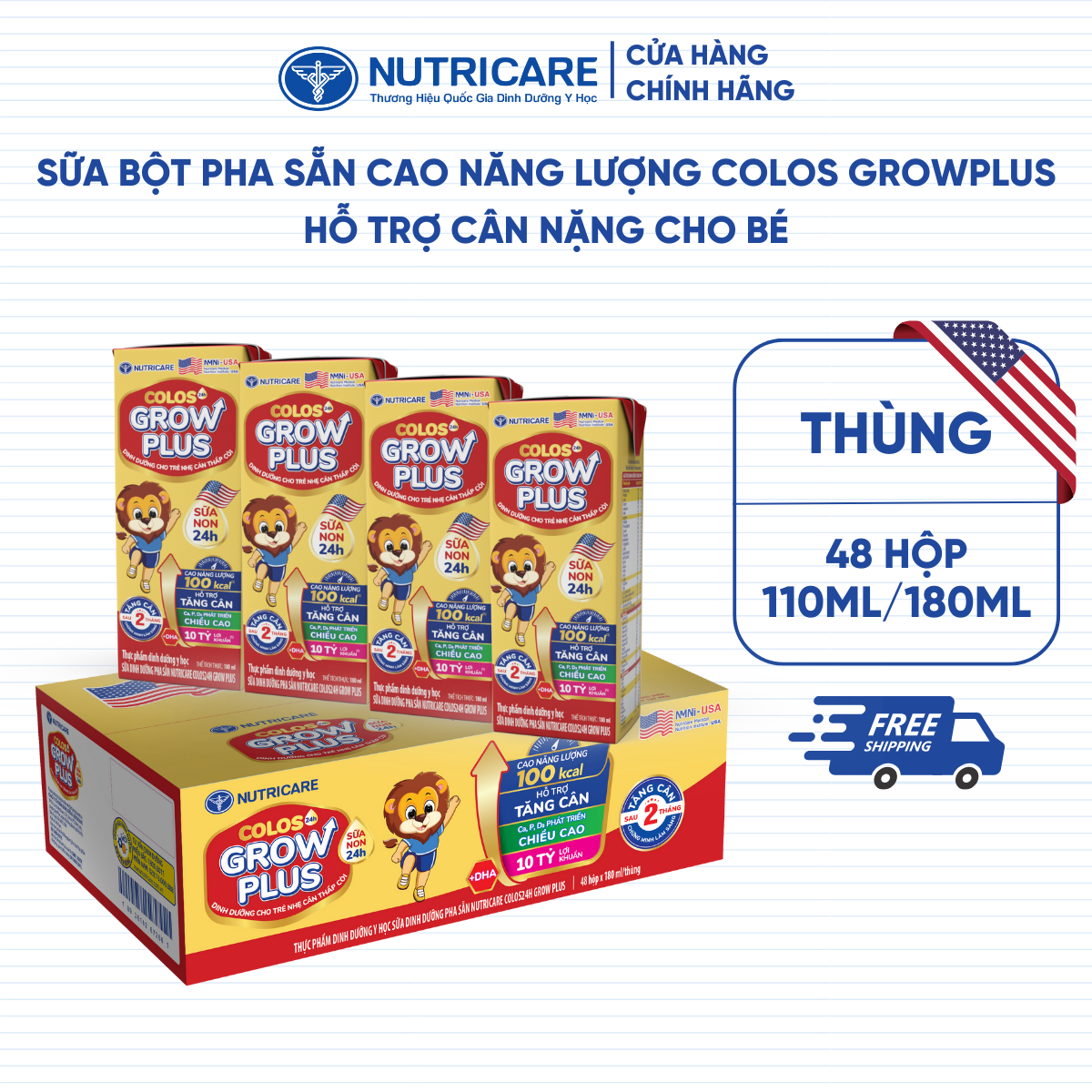 Thùng 48 Hộp Sữa Bột Pha Sẵn GROW PLUS Colos 24h Nutricare Bé Tăng Cân Tăng Cường Đề Kháng Tiêu Hoá 