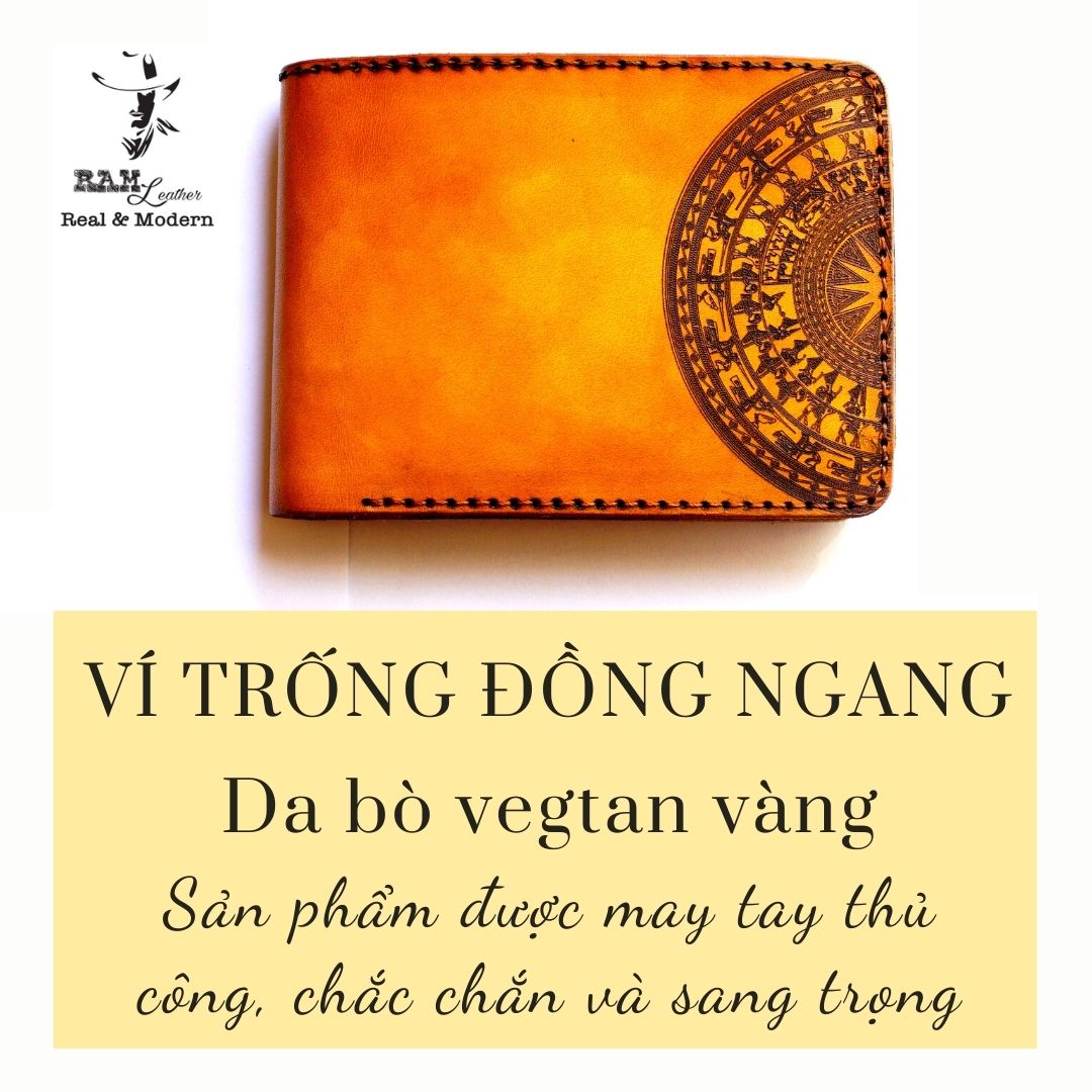 Ví Siêu bền RAM Leather Trống Đồng Da Bò Ý Màu Vàng – Dáng Ngang Hàng Chính Hãng RAM Leather