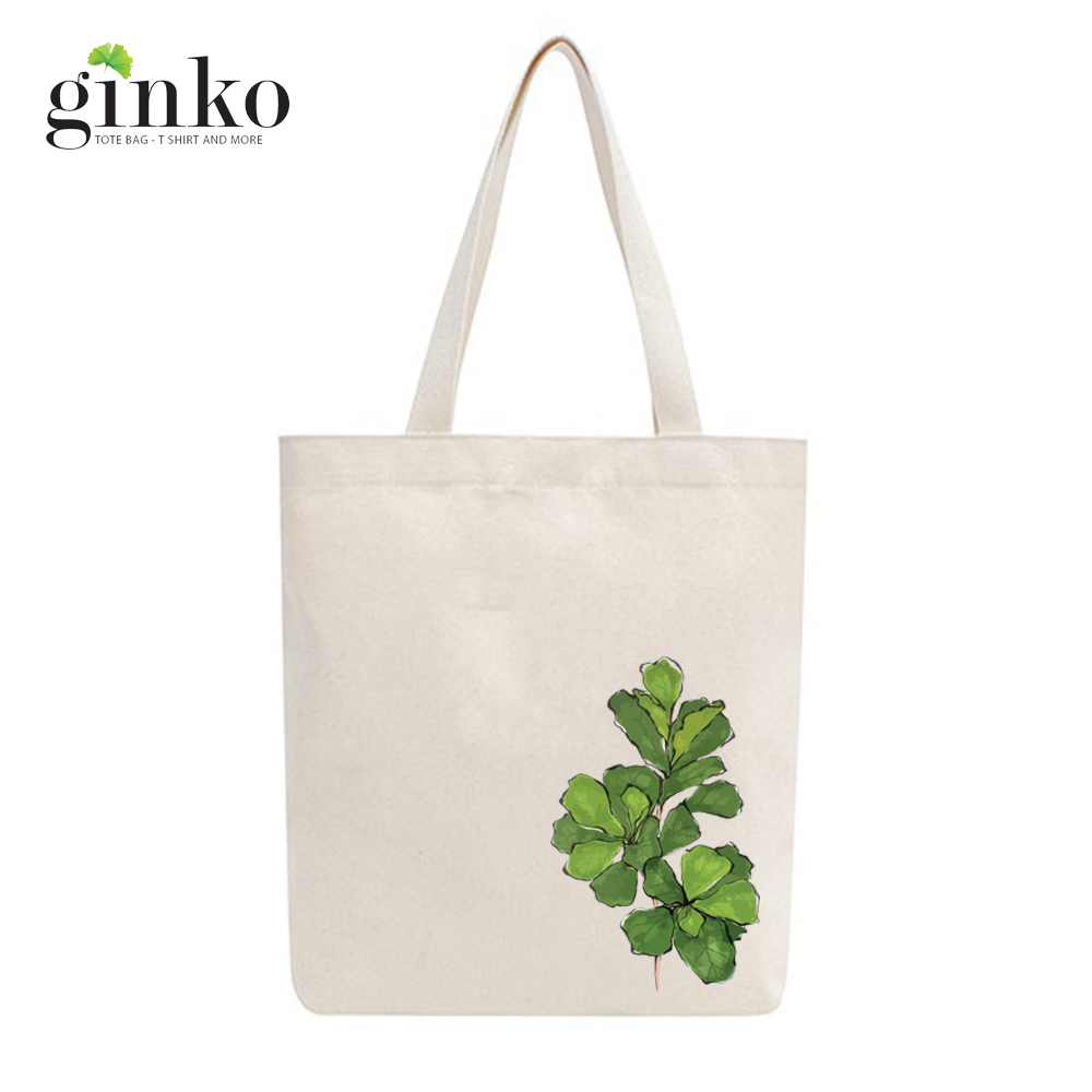 Túi Vải Tote GINKO Kiểu Basic Dây Kéo In Hình cây lá G47