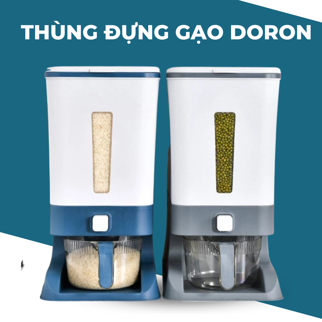 Thùng đựng gạo, thùng gạo thông minh, thùng đựng gạo thông minh, thùng đựng gạo, thùng gạo nhựa, Thùng đựng gạo thông minh Doron dung tích 12kg kháng khuẩn cao cấp chính hãng