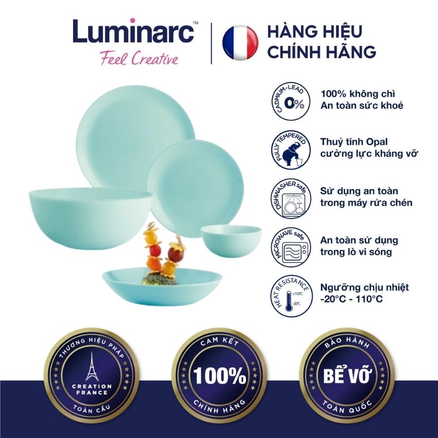Bộ bàn ăn thuỷ tinh luminarc diwali light turquoise 12 món - ludilitur12m