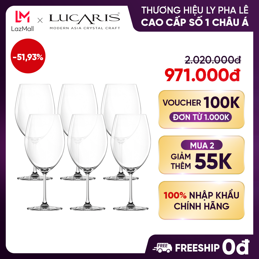 Bộ ly uống rượu vang đỏ pha lê cao cấp lucaris bordeaux 745ml nhập khẩu chính hãng sang trọng - bangkok bordeaux s01bd26