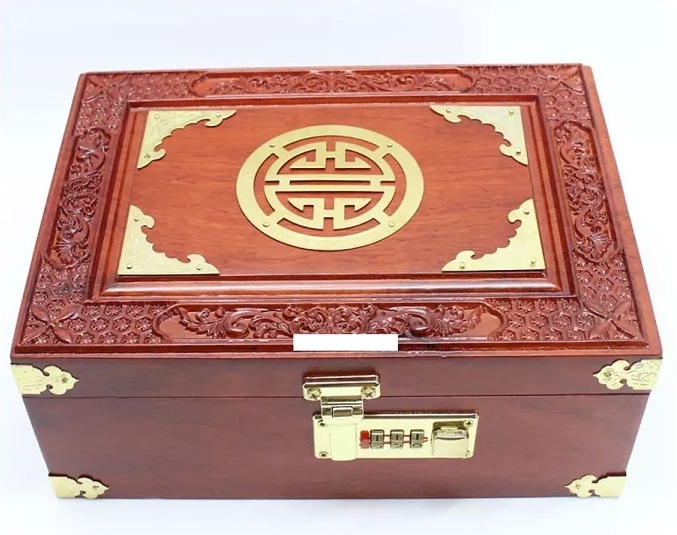Hộp đựng trang sức, con dấu chạm khắc tinh sảo loại to 24x18x10 cm có khoá số