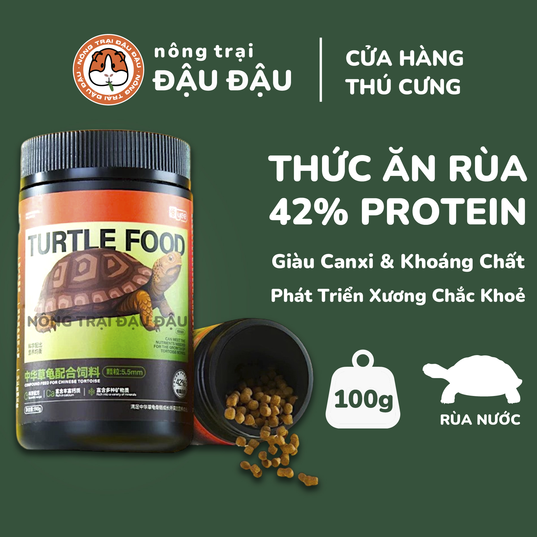 Thức Ăn Cho Rùa Giàu Dinh Dưỡng Cám Cho Rùa 42% Protein Hộp 100g