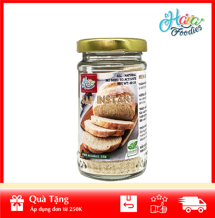 Men khô bánh ngọt hiệu saf instant vàng lọ thủy tinh 60gr