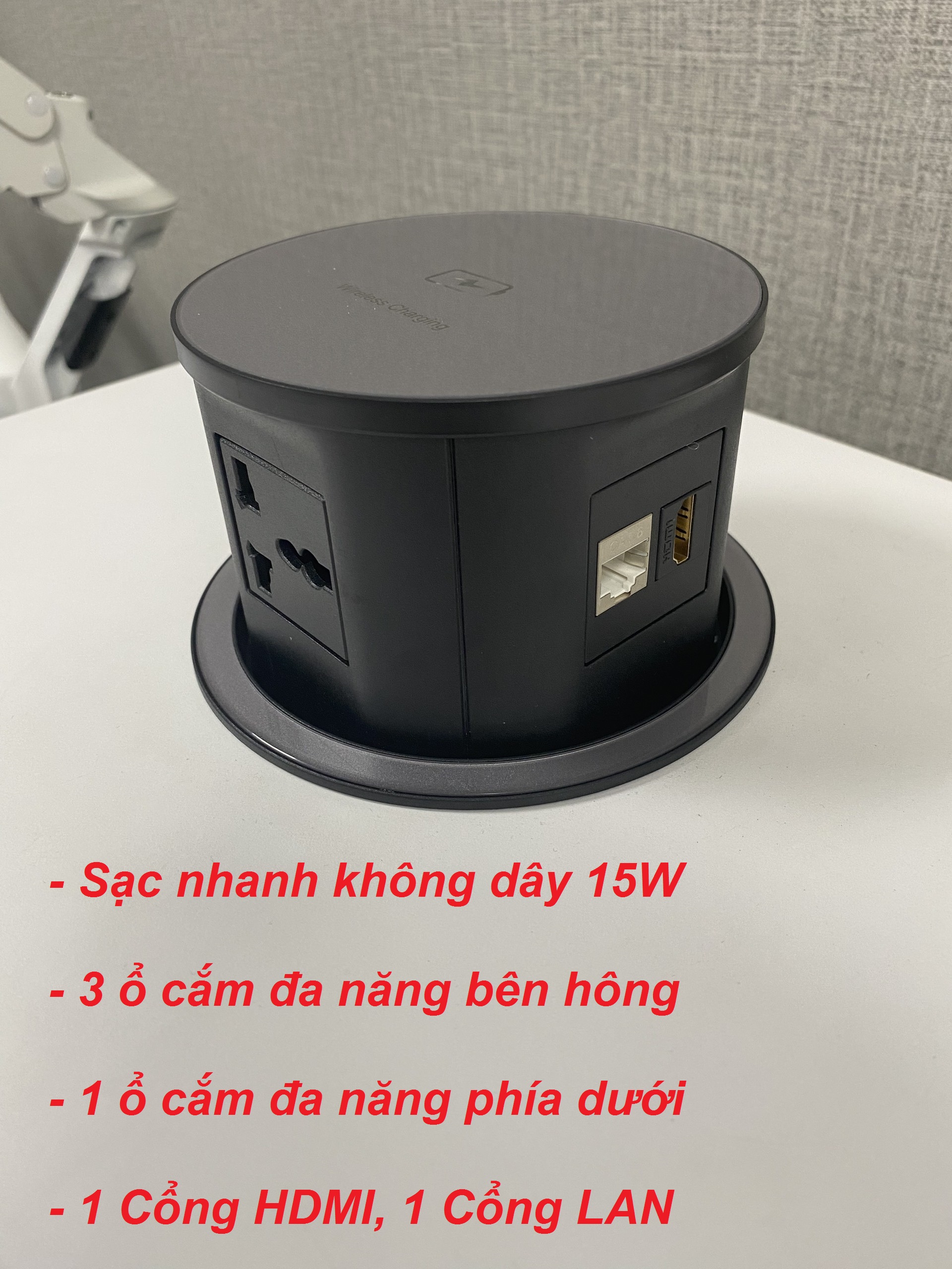 Ổ cắm điện bàn họp tích hợp sạc không dây âm bàn có hdmi, lan