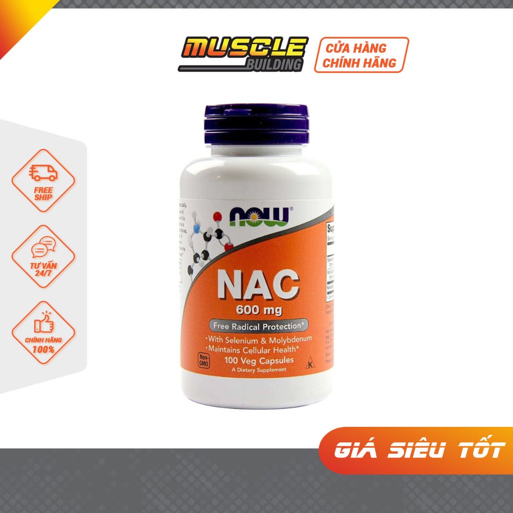 NOW NAC Giải Độc Gan, Detox Cơ Thể, Bảo Vệ Gan, Lọc Phổi Tăng Sức Khoẻ Hô Hấp, Ngăn Lão Hoá Chống Oxy Hoá