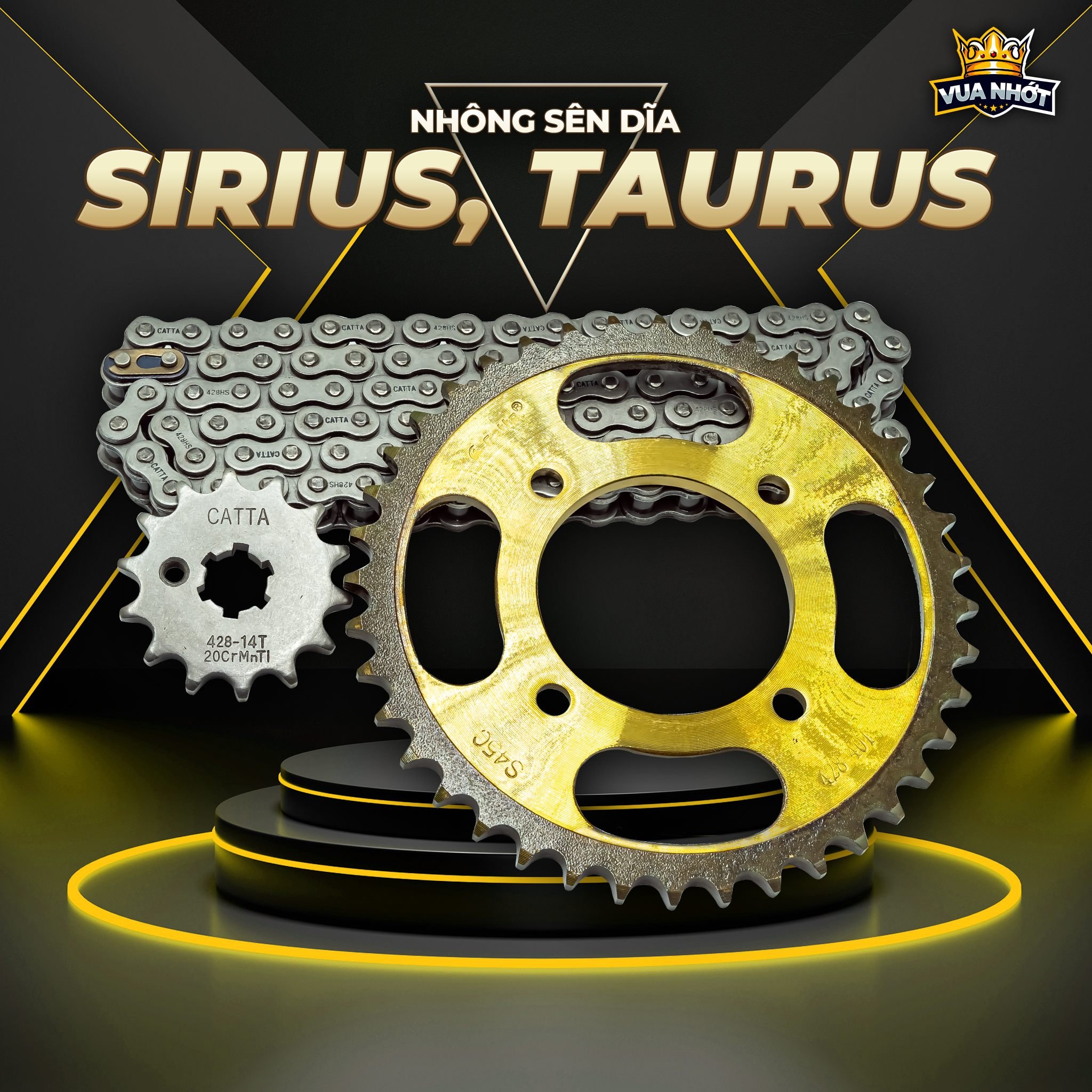 Nhông sên dĩa sirius fi 110cc, taurus, sirius xăng cơ, sirius 50cc - phụ tùng xe máy, nhông sên dĩa catta