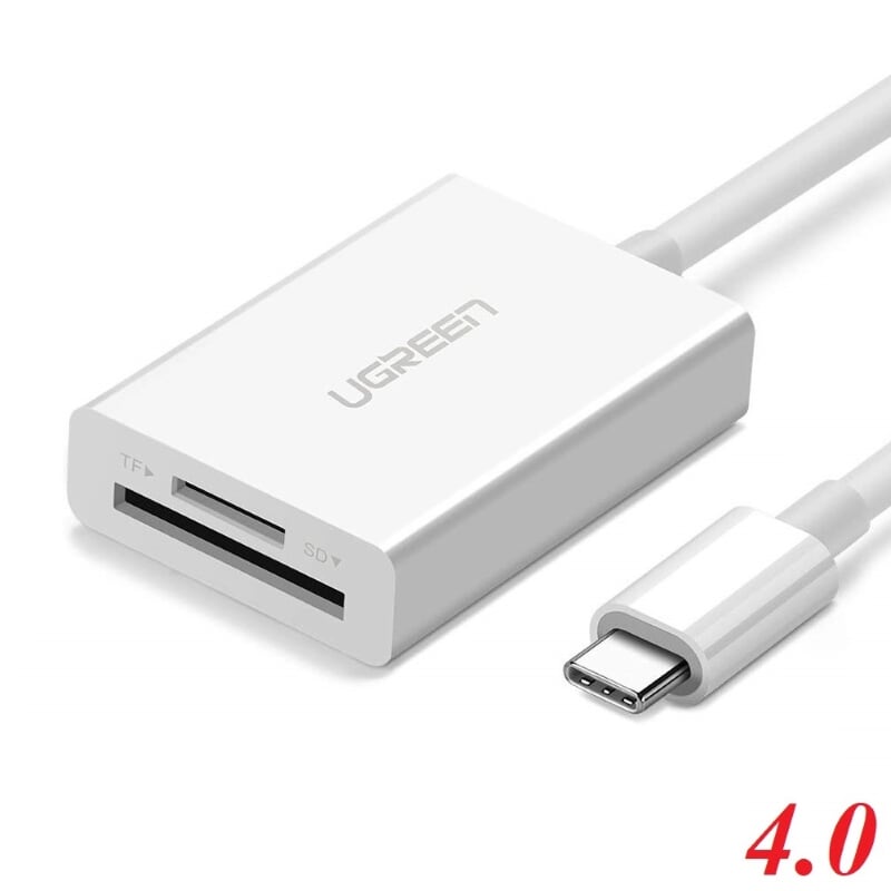 Ugreen 40864 15cm màu trắng đầu đọc thẻ usb type c sang 2 cổng micro sd + tf 4.0 us235