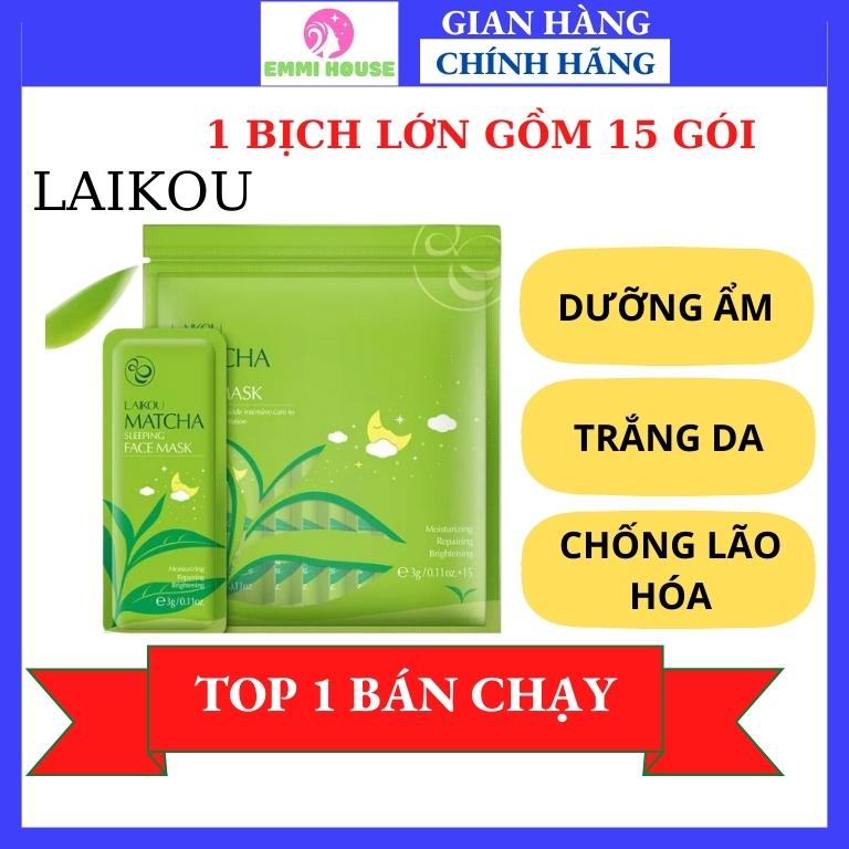 [Túi 15 gói] Mặt nạ ngủ trà xanh LAIKOU dưỡng ẩm và chống lão hóa mặt nạ dưỡng da mặt nạ ngủ matcha mặt nạ nội địa Trung