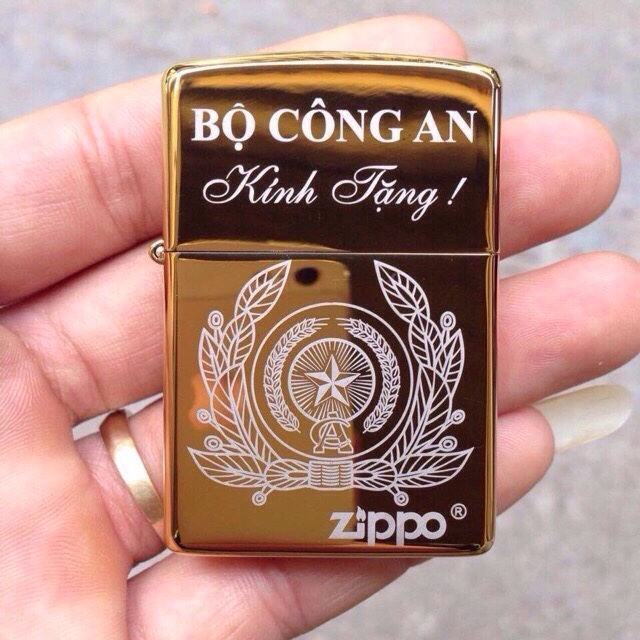 Zippo khắc laze logo bộ công - an vàng