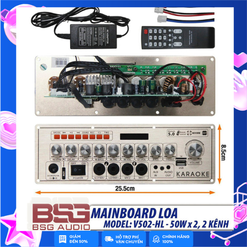 Bo mạch loa xách tay mini echo reverb 50w x2