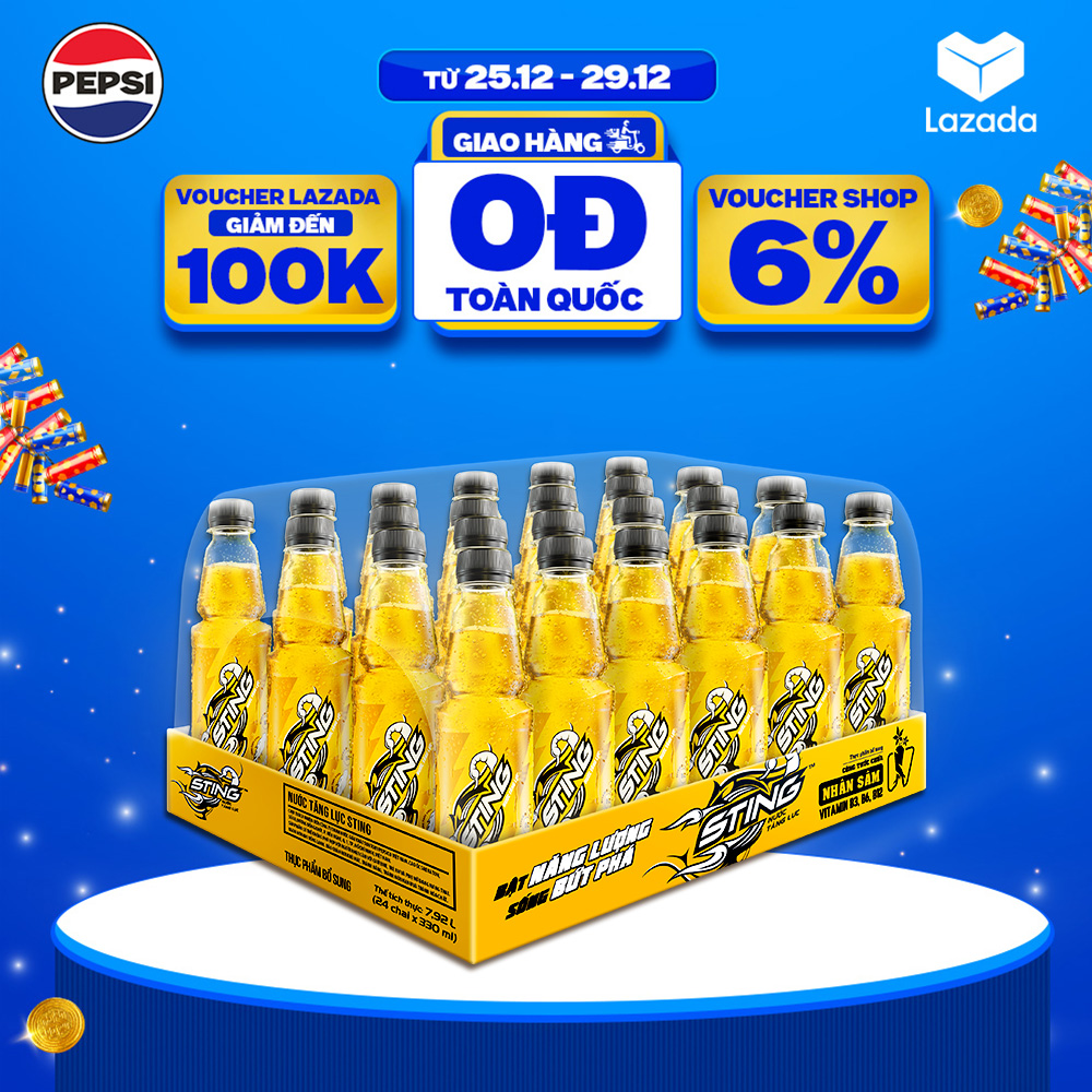 Thùng 24 Chai Nước Tăng Lực Sting Vàng 330ml chai