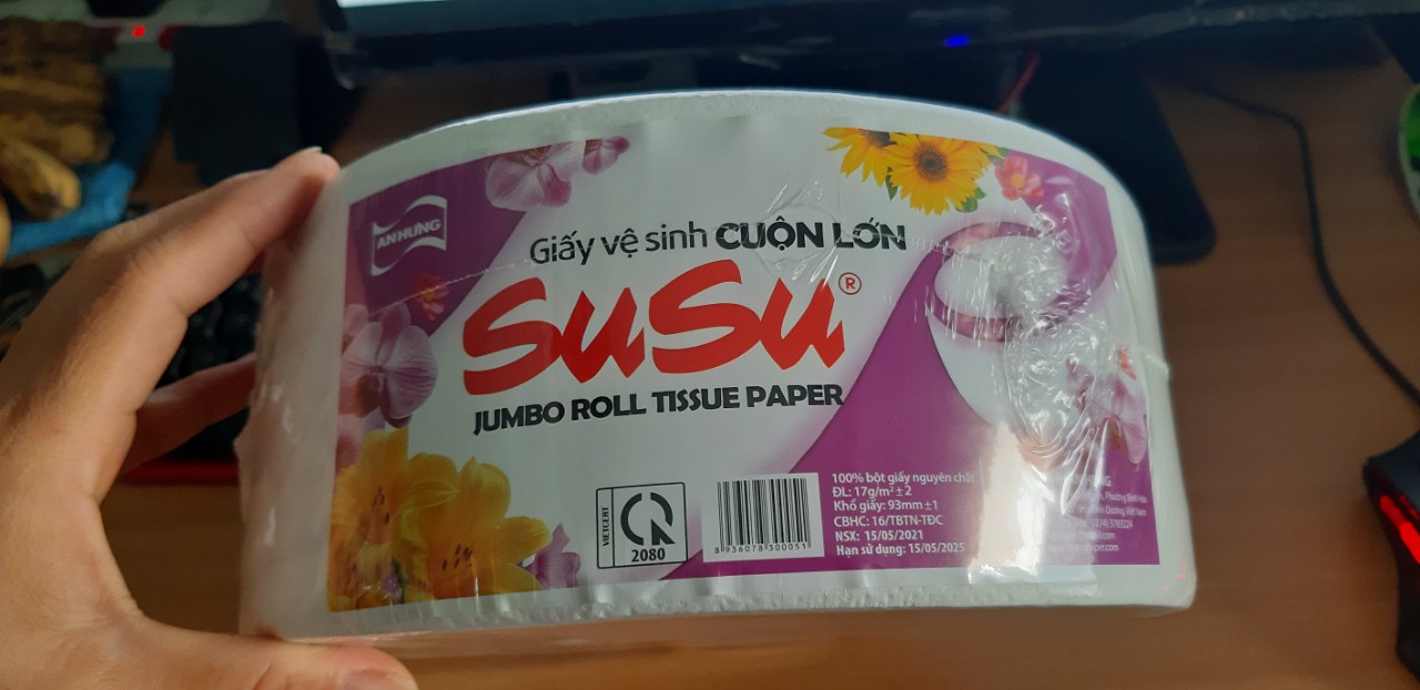 Giấy vệ sinh cuộn lớn Su Su ( 100% bột giấy nguyên chất) Date T05.2025