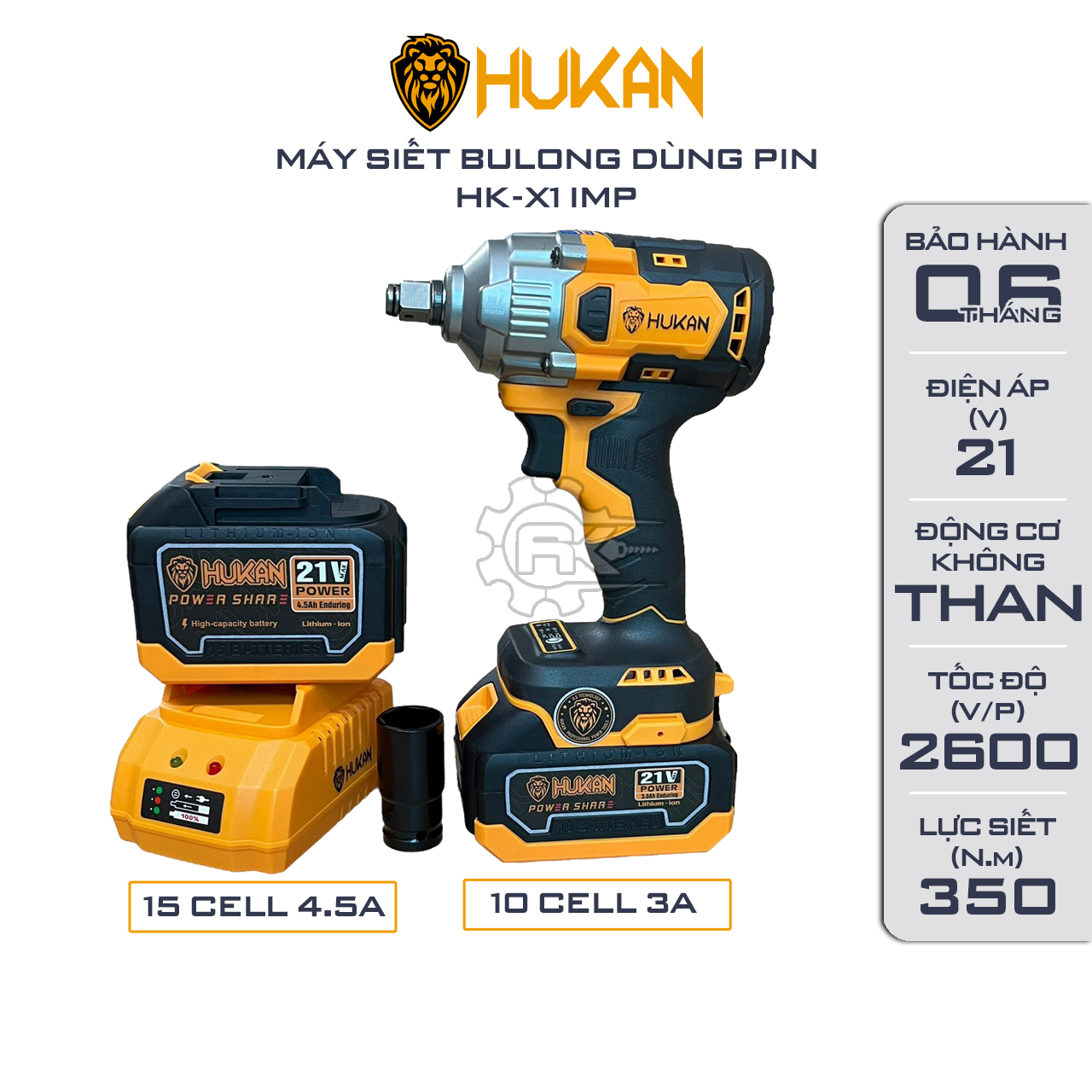 Máy siết bulong pin hukan x1 imp, động cơ không chổi than, lực siết 350nm