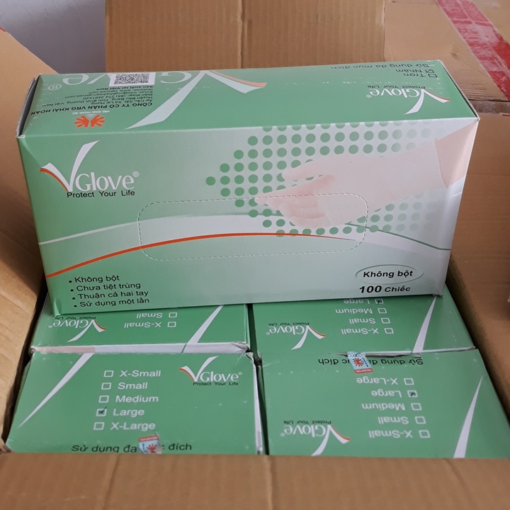 [HCM]Găng tay Latex không bột Vglove Khải Hoàn hôp 100 chiếc màu trắng kem