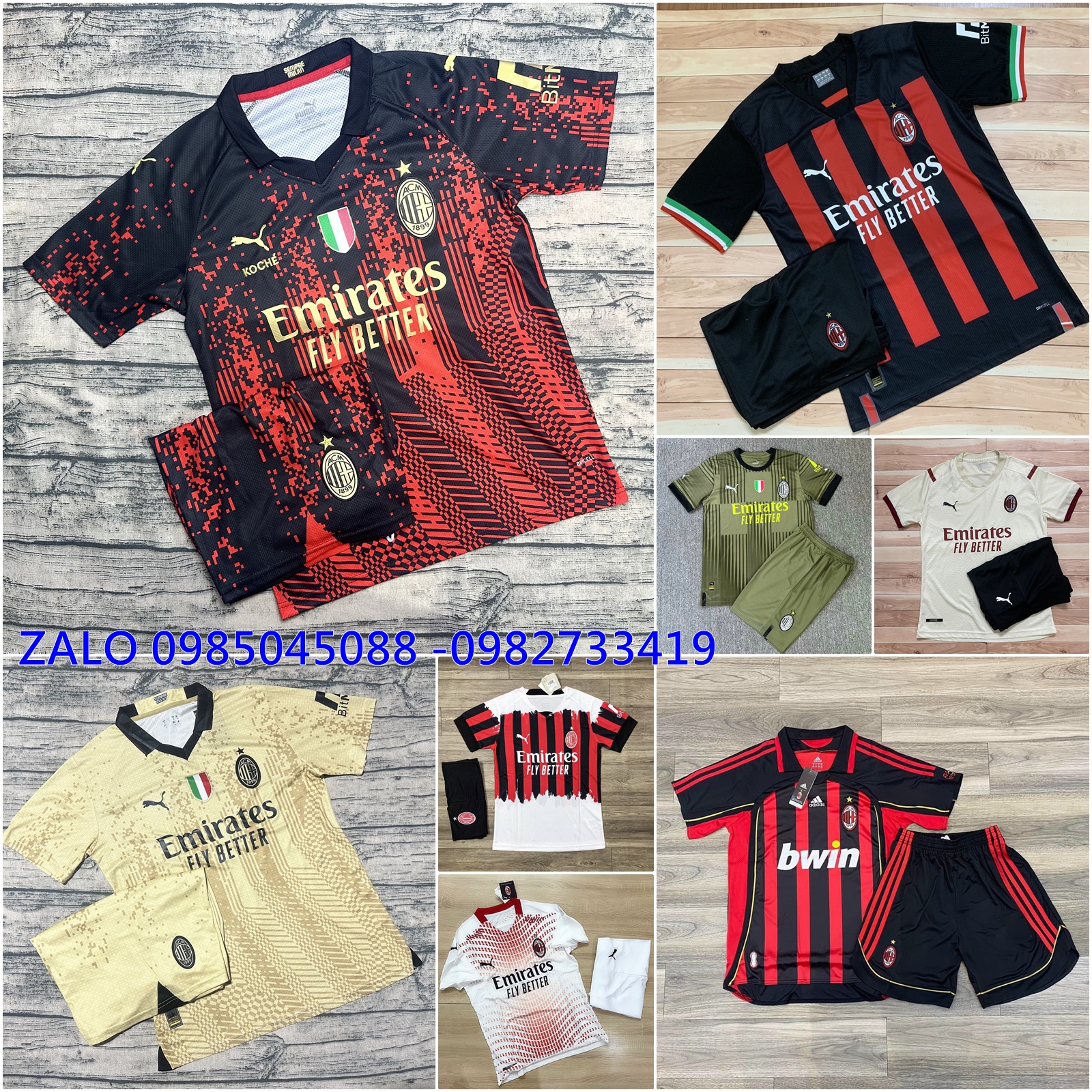 Áo bóng đá-Áo Đá Banh Câu Lạc Bộ AC MILAN-Vải polyester GAI Thái Cao Cấp