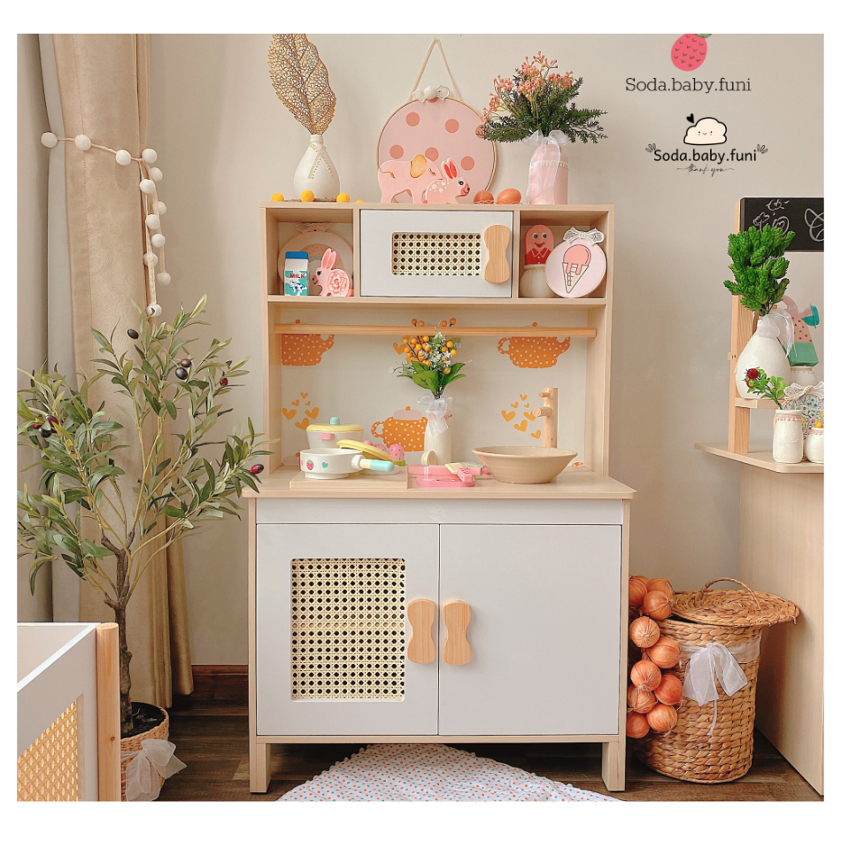Tủ bếp đồ chơi gỗ cho bé, Playkitchen, đồ chơi thông minh cho bé, đồ chơi nhập vai gỗ