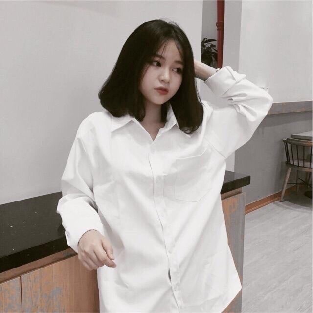 Áo sơ mi trắng trơn basic oversize nam nữ học sinh/ sơ mi trắng đi học nam nữ d3