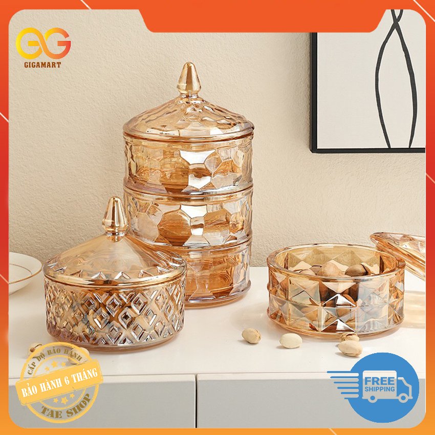 [HÀNG CAO CẤP] Thố thủy tinh 3 tầng đựng mứt, khay đựng mứt tết, bánh kẹo, hạt dưa, lọ thủy tinh đựng hạt khô -Kiểu dáng sang trọng -Thủy tinh pha lê Deli