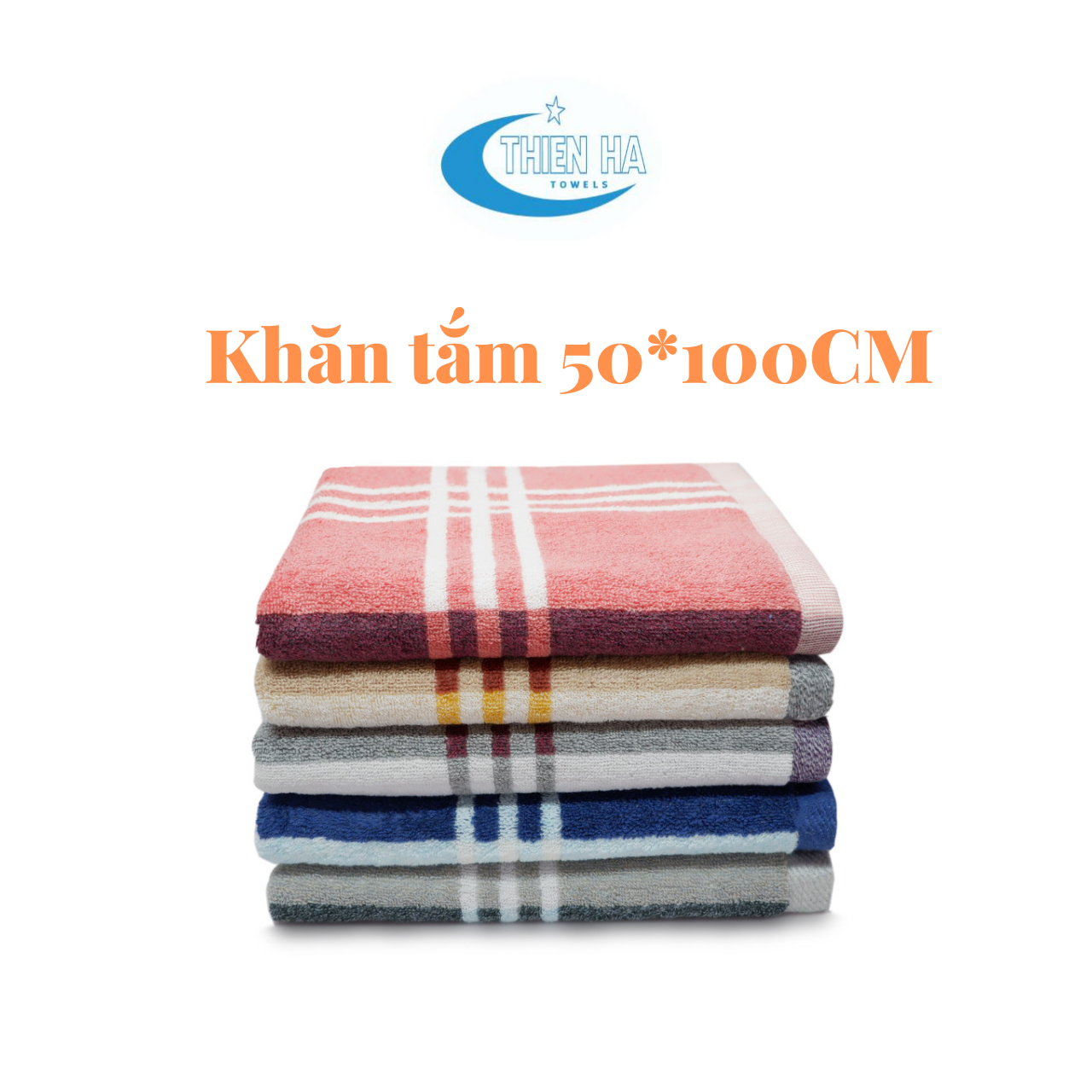 Khăn tắm 100% cotton kẻ sọc kích thước 50*100cm